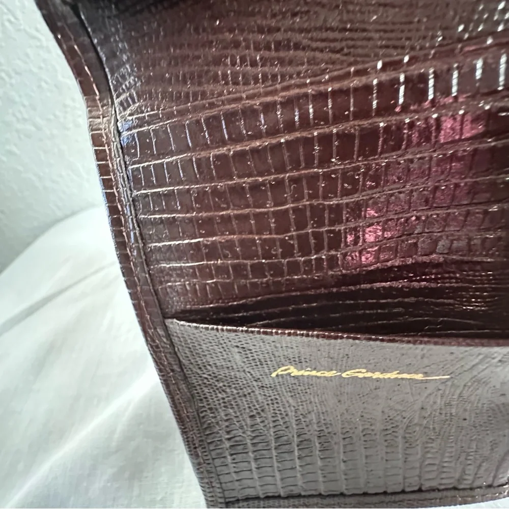 Prince Gardner Brown Embossed Leather Bi-Fold Wallet | ID Window | Vintage